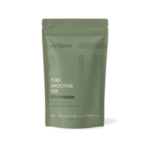 Green package of Olympian Labs Pure Smoothie Mix on a white background