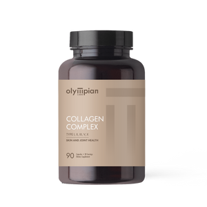 Olympian collagen complex supplement bottle on a white background