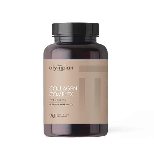 Olympian collagen complex supplement bottle on a white background