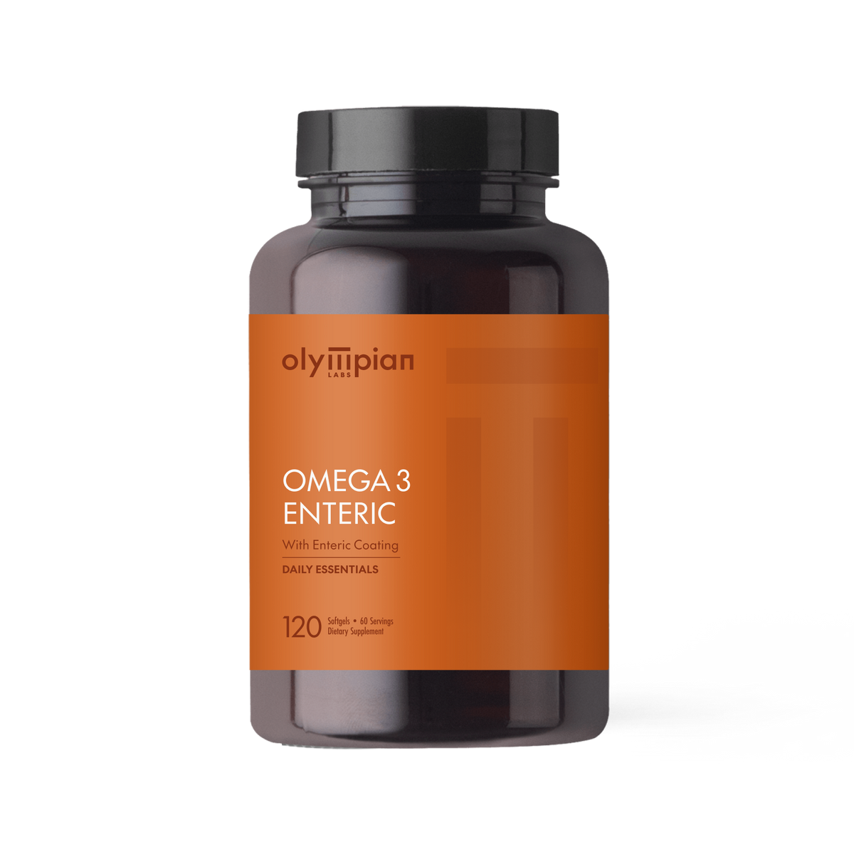 Olympian Omega 3 Enteric supplement bottle on a white background