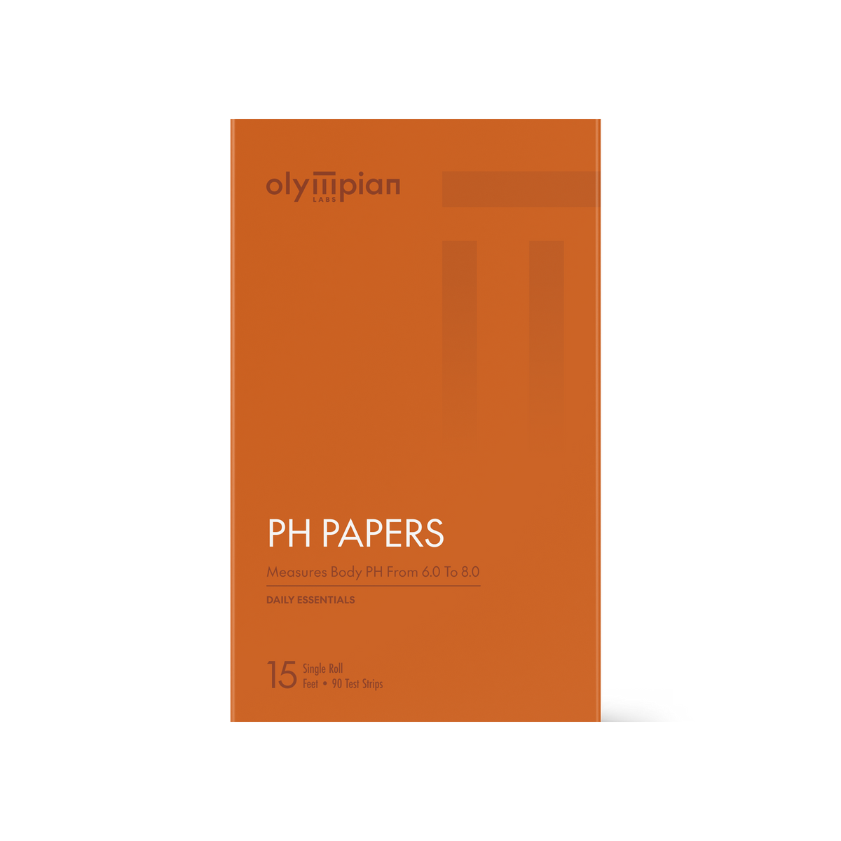 Orange packaging of olymipian PH Papers on a white background