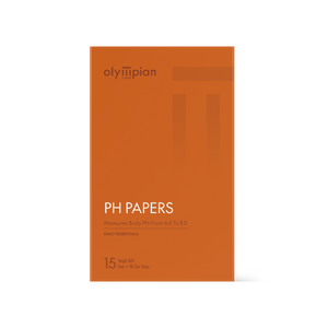 Orange packaging of olymipian PH Papers on a white background
