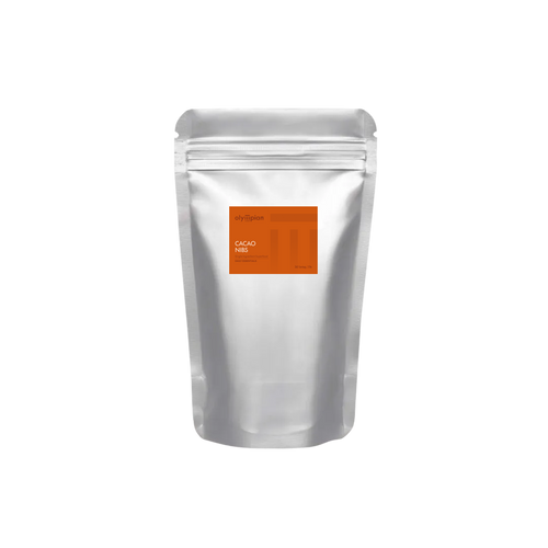 Silver foil packaging with an orange label on a white background