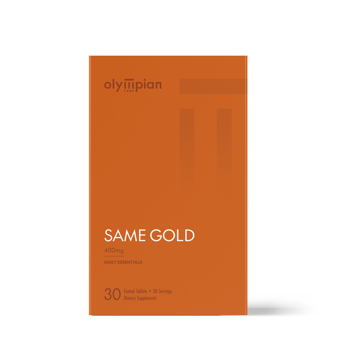 Orange supplement package with 'olympian' branding on a white background