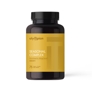 Supplement bottle labeled 'Olympian Labs Seasonal Complex' on a white background
