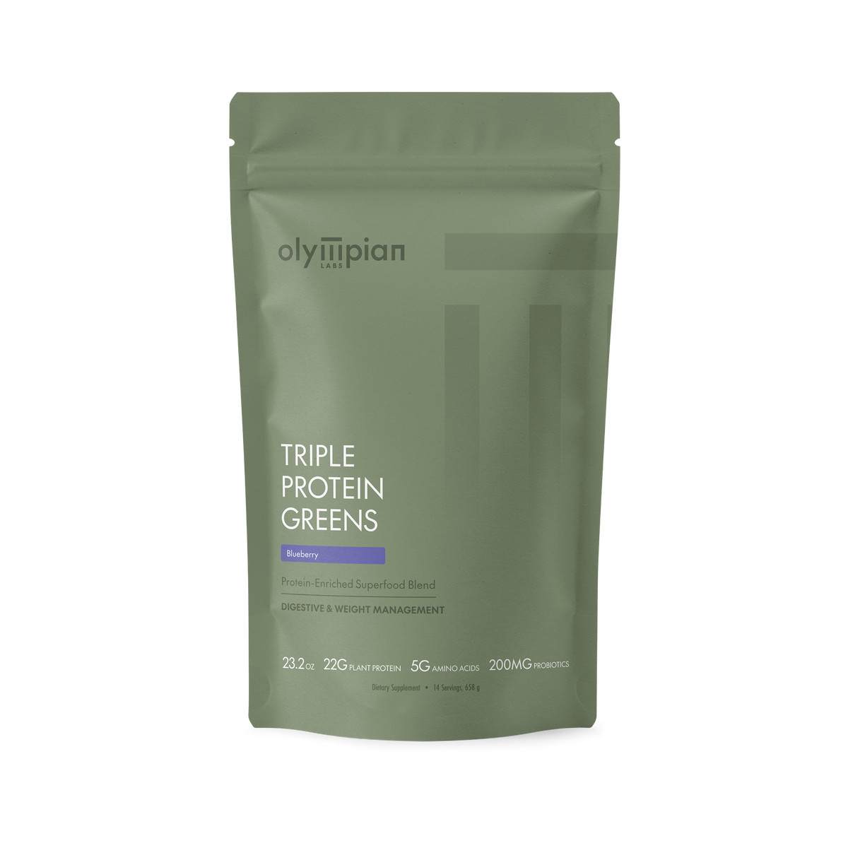 Olympian Labs Triple Protein Greens package on a white background