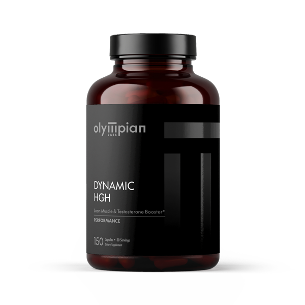 Olympian Labs Dynamic HGH supplement bottle on a white background