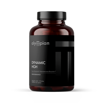 Olympian Labs Dynamic HGH supplement bottle on a white background
