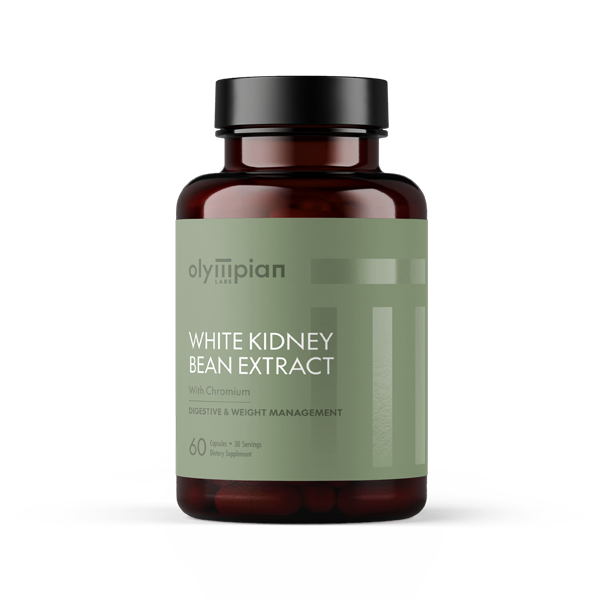 Bottle of Olympian Labs White Kidney Bean Extract on a white background