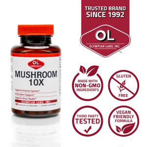 mushroom 10x nongmo, gluten free, 3rd party tested, vegan friendly