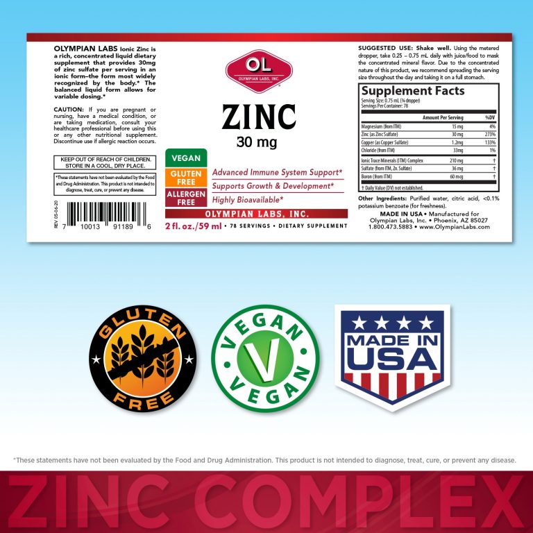 Liquid Zinc concentrate plus Trace Minerals 2oz Olympian Labs